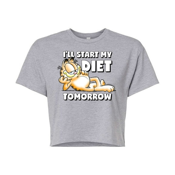 Garfield - Start My Diet Tomorrow - Juniors Cropped Cotton Blend T-Shirt