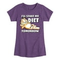 thumbnail image 1 of Garfield - Start My Diet Tomorrow - Toddler & Youth Girls Short Sleeve Graphic T-Shirt, 1 of 5
