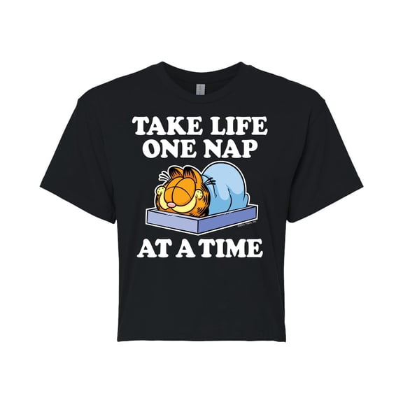 Garfield - Take Life One Nap - Juniors Cropped Cotton Blend T-Shirt