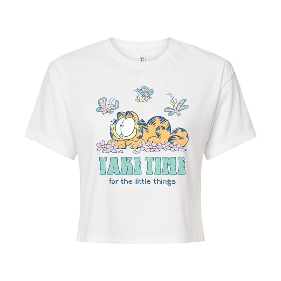 Garfield - Take Time Little Things - Juniors Cropped Graphic T-Shirt