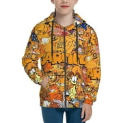 ZBWUOPL Garfield Teens Boys Girls Zip Up Hoodies 3d Print Long Sleeve Hooded Sweatshirt Jacket With Pocket Small