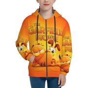 ZBWUOPL Garfield Teens Boys Girls Zip Up Hoodies 3d Print Long Sleeve Hooded Sweatshirt Jacket With Pocket Small