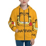 ZBWUOPL Garfield Teens Boys Girls Zip Up Hoodies 3d Print Long Sleeve Hooded Sweatshirt Jacket With Pocket Small