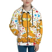 ZBWUOPL Garfield Teens Boys Girls Zip Up Hoodies 3d Print Long Sleeve Hooded Sweatshirt Jacket With Pocket Small