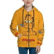 ZBWUOPL Garfield Teens Boys Girls Zip Up Hoodies 3d Print Long Sleeve Hooded Sweatshirt Jacket With Pocket Small