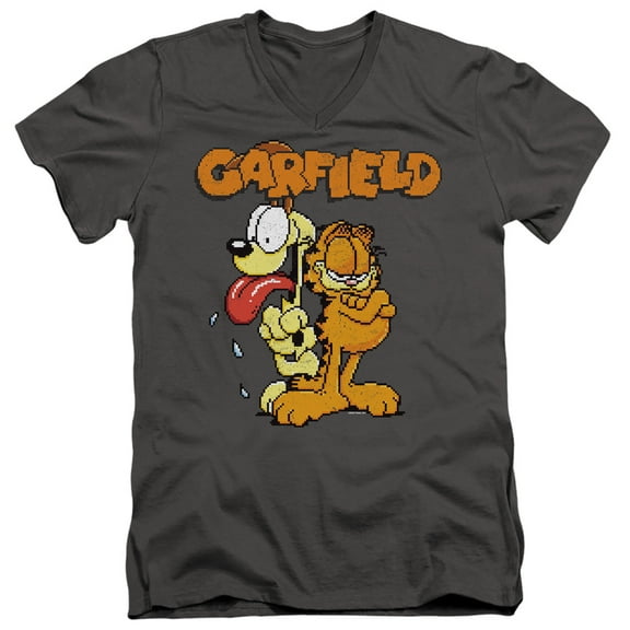 Garfield The Game Unisex Adult V-Neck T Shirt,Charcoal, X-Large