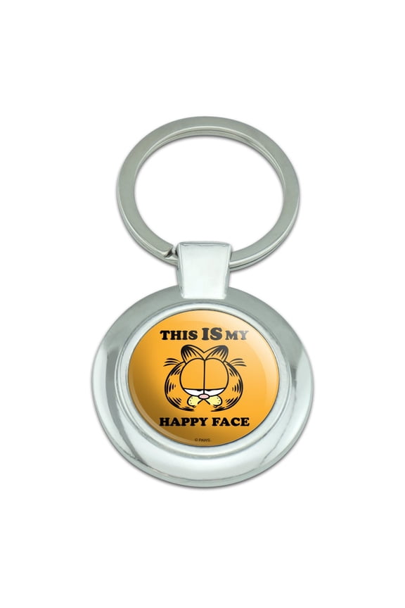 Garfield This IS My Happy Face Keychain Classy Round Chrome Plated Metal
