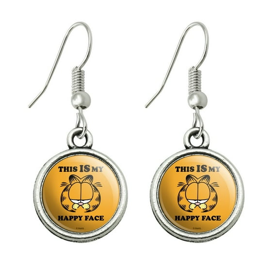 Garfield This IS My Happy Face Novelty Dangling Drop Charm Earrings