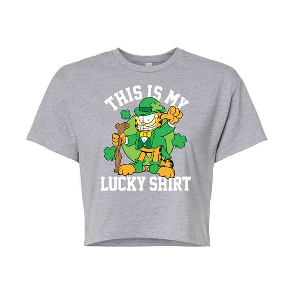 Garfield - This Is My Lucky Shirt - Juniors Cropped Cotton Blend T-Shirt
