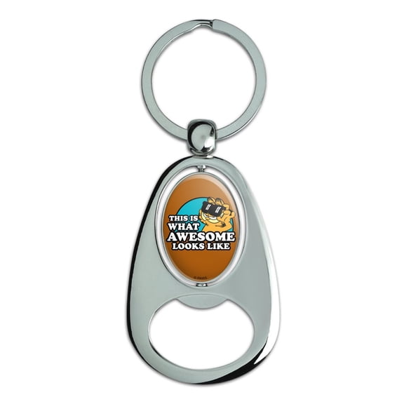 Garfield This is What Awesome Looks Like Keychain Chrome Metal Spinning Oval Bottle Opener