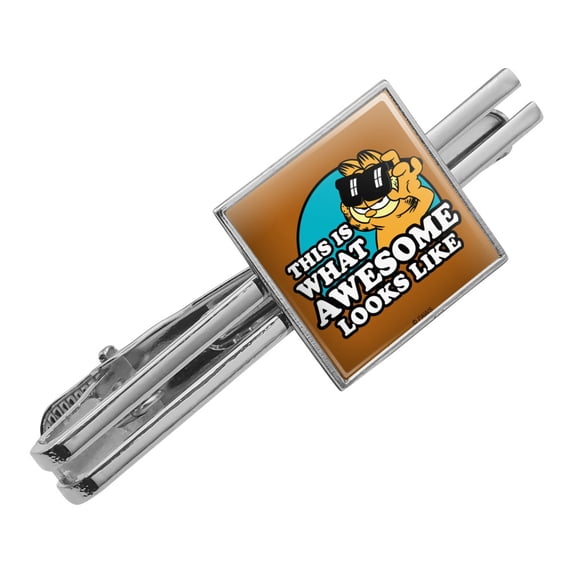 Garfield This is What Awesome Looks Like Square Tie Bar Clip Clasp Tack- Silver or Gold