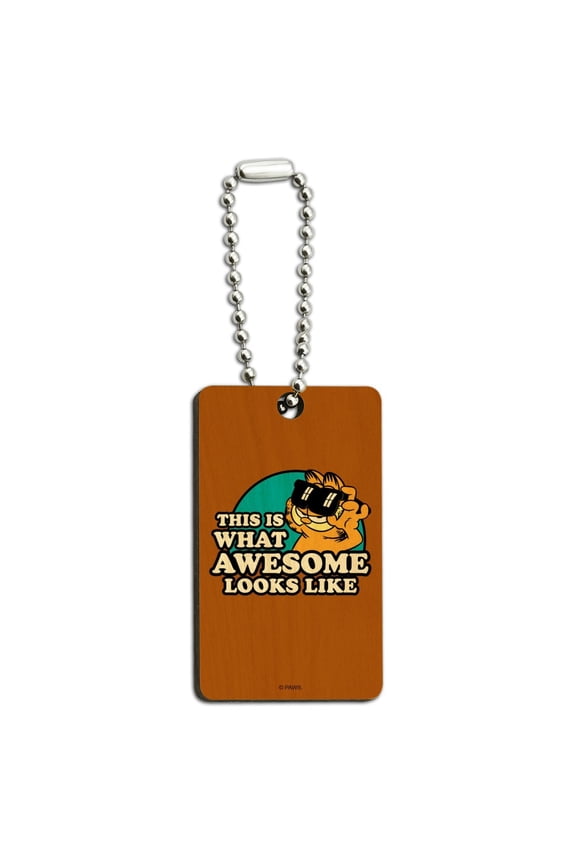 Garfield This is What Awesome Looks Like Wood Wooden Rectangle Keychain Key Ring