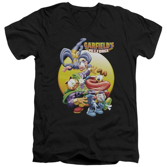 Garfield Tongue Of Doom S/S Adult V-Neck T-Shirt 30/1 T-Shirt Black