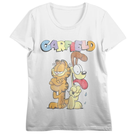 Garfield Vintage-Style Art Women's White Short Sleeve Crew Neck Tee-Small