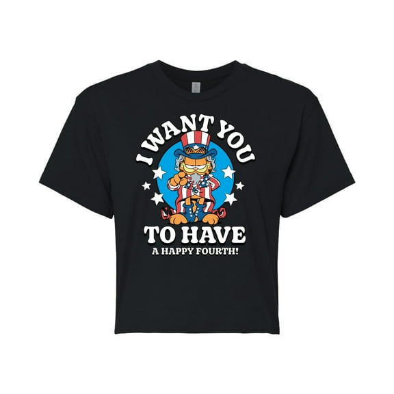 Garfield - Want You To Have A Happy Fourth - Juniors Cropped Cotton Blend T-Shirt
