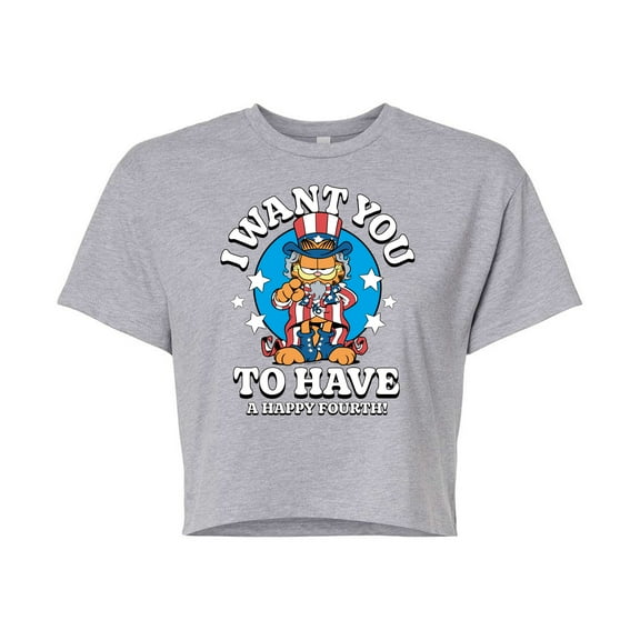 Garfield - Want You To Have A Happy Fourth - Juniors Cropped Cotton Blend T-Shirt
