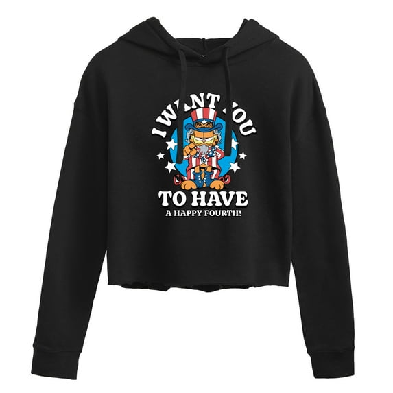Garfield - Want You To Have A Happy Fourth - Juniors Cropped Pullover Hoodie