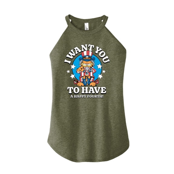 Garfield - Want You To Have A Happy Fourth - Juniors High Neck Tank Top
