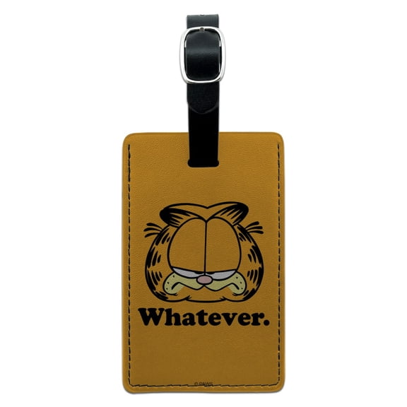 Garfield Whatever Face Rectangle Leather Luggage Card Suitcase Carry-On ID Tag