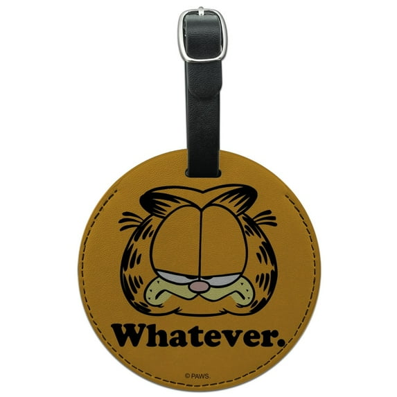 Garfield Whatever Face Round Leather Luggage Card Suitcase Carry-On ID Tag