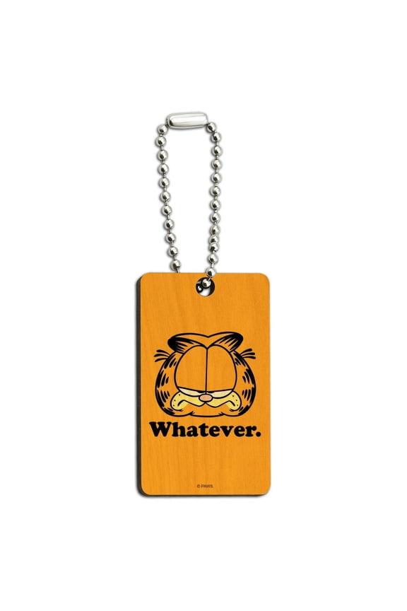 Garfield Whatever Face Wood Wooden Rectangle Keychain Key Ring