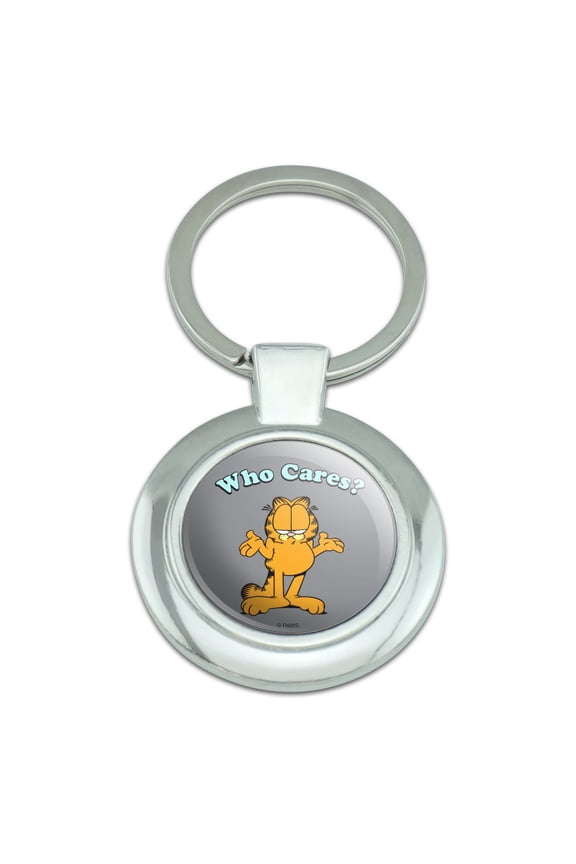 Garfield Who Cares? Keychain Classy Round Chrome Plated Metal