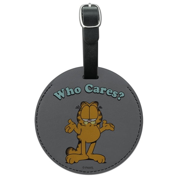 Garfield Who Cares? Round Leather Luggage Card Suitcase Carry-On ID Tag