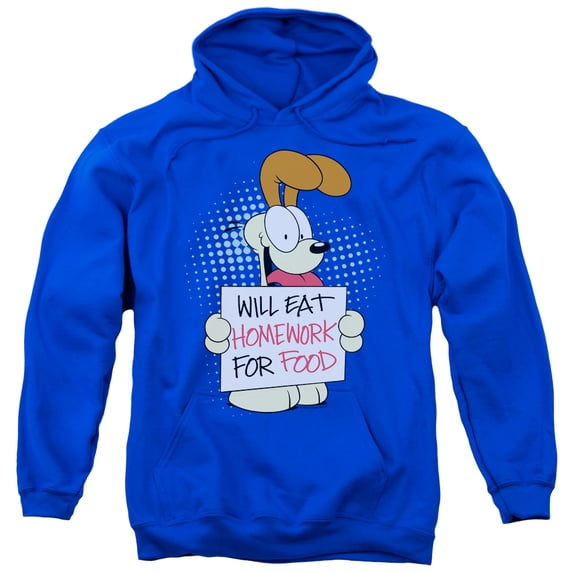 Garfield Will Eat Homework Adult Pullover Hoodie Sweatshirt Royal Blue