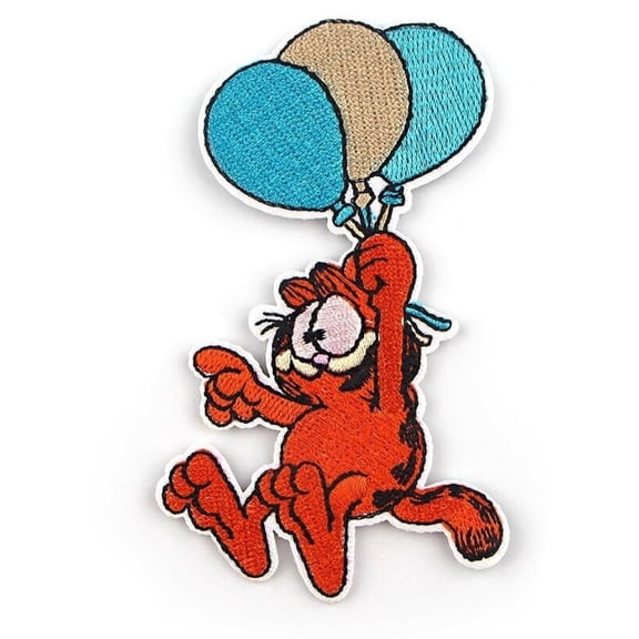 Garfield With Balloons 4 Inches Tall Embroidered Iron On Patch