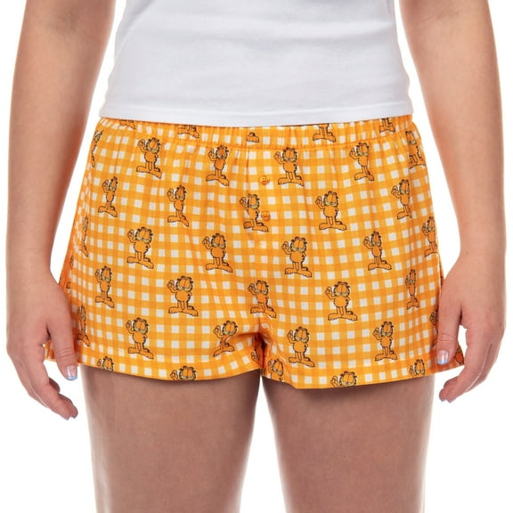 Garfield Women's Boxer Sleep Shorts Plaid Print Pajama Lounge Micro Bottoms