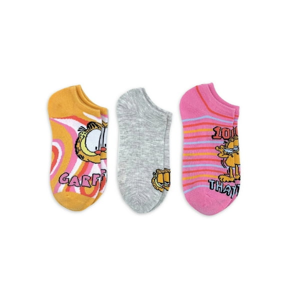 Garfield Women's Print No Show Socks, 3-Pack, Shoe Size 4-10