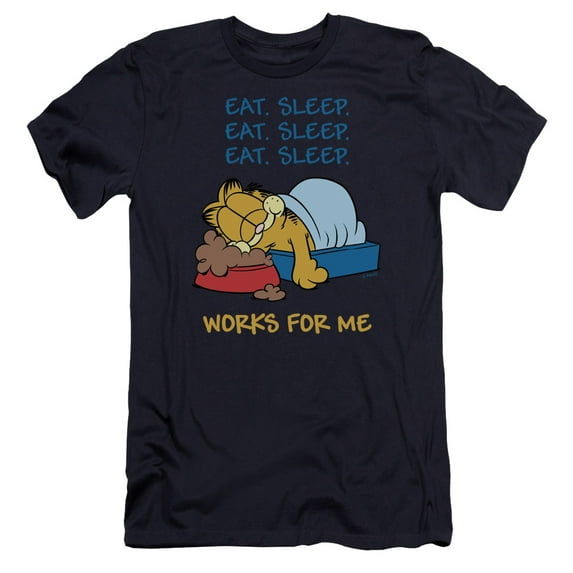 Garfield Works For Me Premium Canvas Adult Slim Fit 30/1 T-Shirt Navy