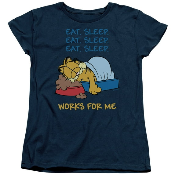 Garfield Works For Me S/S Women's T-Shirt Navy