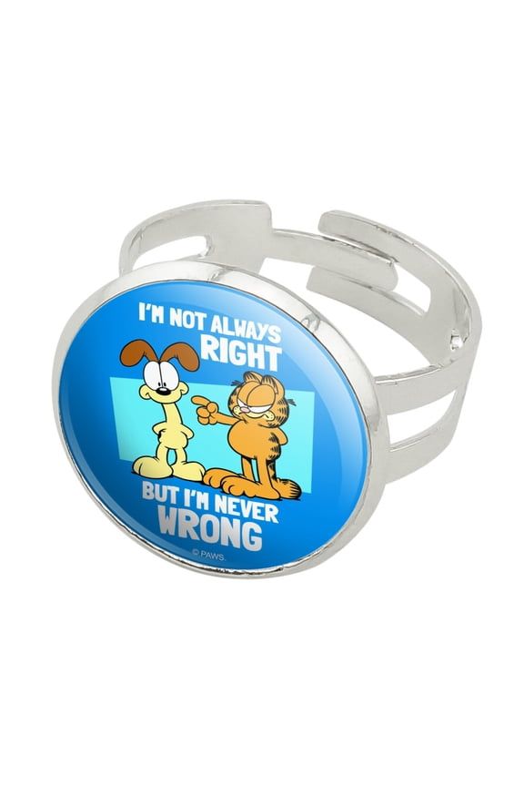 Garfield and Odie I'm Never Wrong Silver Plated Adjustable Novelty Ring
