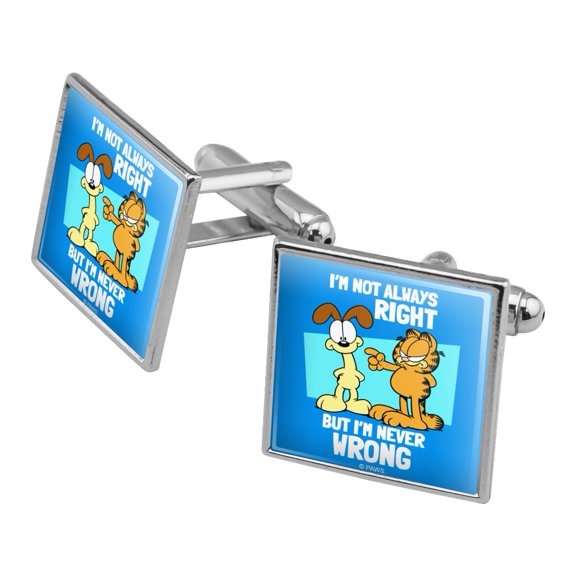 Garfield and Odie I'm Never Wrong Square Cufflink Set - Silver or Gold