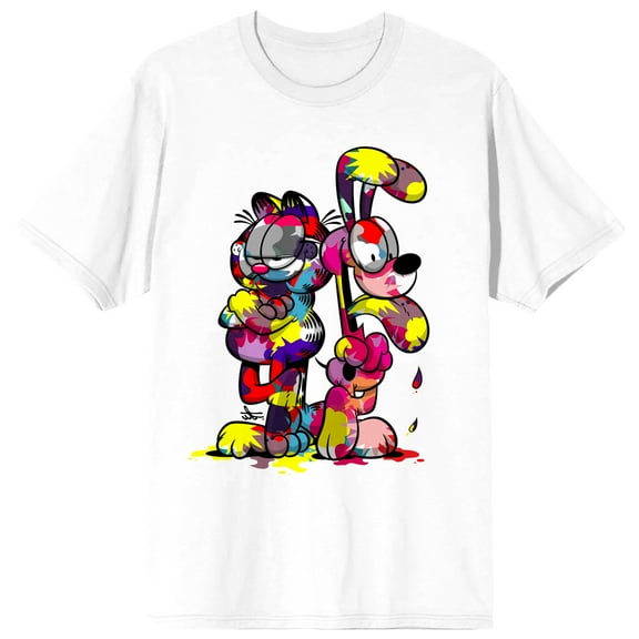 Garfield and Otis Multi Color Paint Splatter Women's White Short Sleeve Tee-Medium