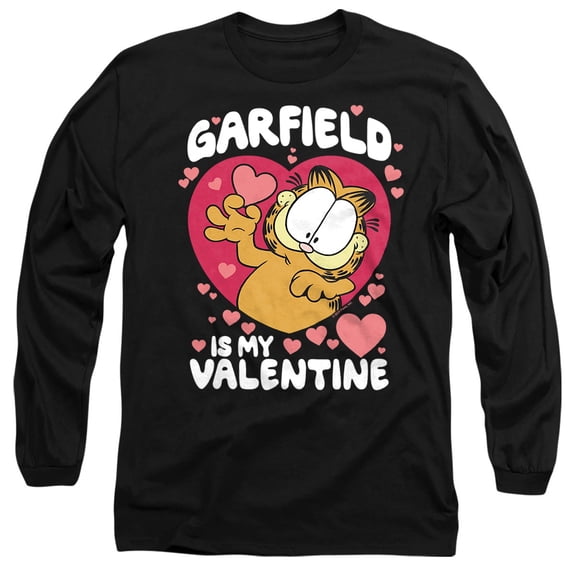 Garfield is My Valentine Unisex Adult Long-Sleeve T Shirt, Black, 2X-Large