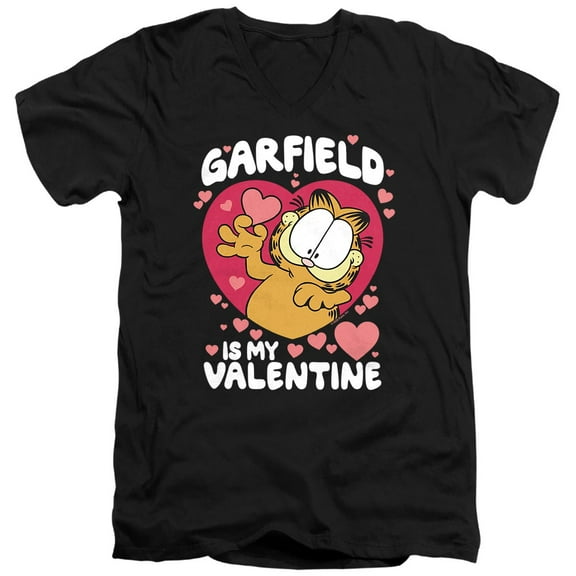 Garfield is My Valentine Unisex Adult V-Neck T Shirt (Small) Black