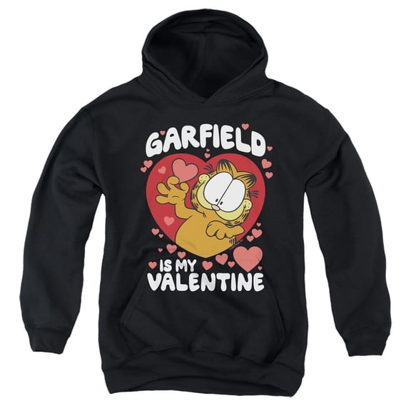 Garfield is My Valentine Youth Kids Boy/Girls Pull-Over Hoodie, Black, Medium