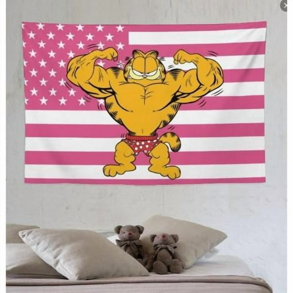 Garfield tapestry anime cartoon interior decoration bedside sofa living room painting poster pink American flag background wall