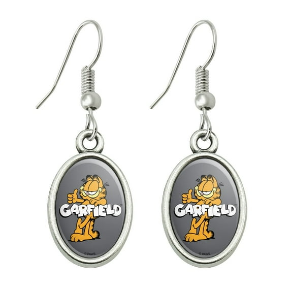 Garfield with Logo Novelty Dangling Drop Oval Charm Earrings