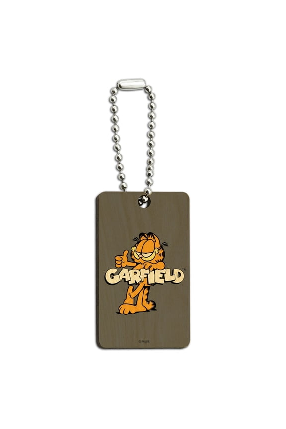 Garfield with Logo Wood Wooden Rectangle Keychain Key Ring