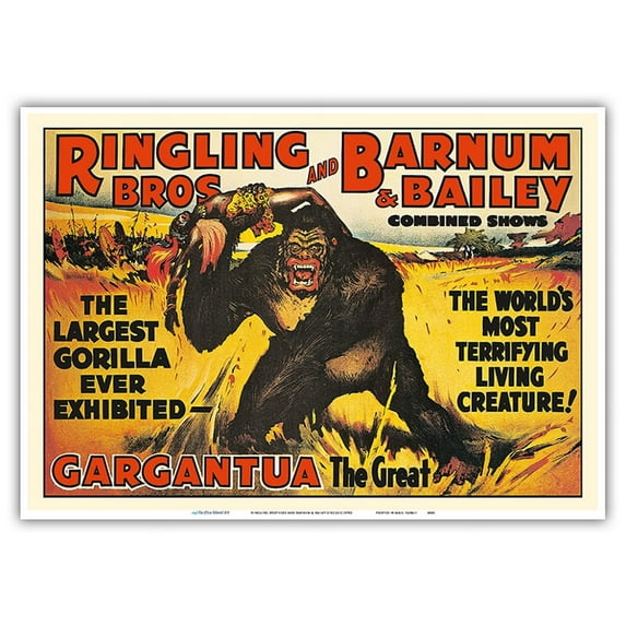 Gargantua the Great Gorilla - Ringling Brothers and Barnum & Bailey Circus - Greatest Show on Earth - Vintage Circus Poster c.1938 - Master Art Print 10in x 14in