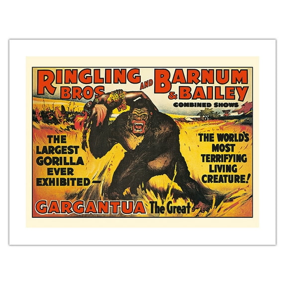 Gargantua the Great Gorilla - Ringling Brothers and Barnum & Bailey Circus - Greatest Show on Earth - Vintage Circus Poster c.1938 - Bamboo Fine Art 290gsm Paper (Unframed) 17x22in