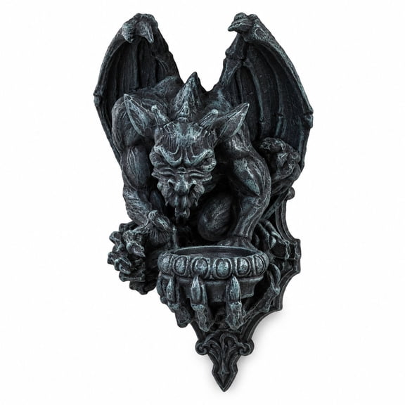 Gargoyle Candle Holder Wall Sconce, 12" Tall, Faux Stone Polyresin, Gothic Cathedral Decor Sculpture