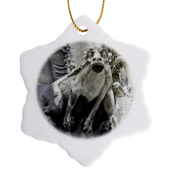 3drose, Gargoyle on Notre Dame Cathedral, Paris, France - Eu09 Wsu0028 - William Sutton, 3 inch Snowflake Porcelain Ornament