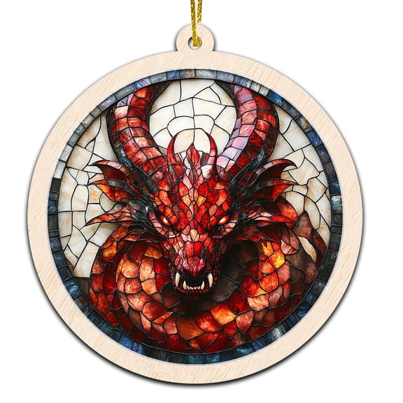 Gargoyle Stained Glass Suncatcher Ornament Text Christmas 2025 Tree Decoration Gift for Family, Friends, Man & Woman