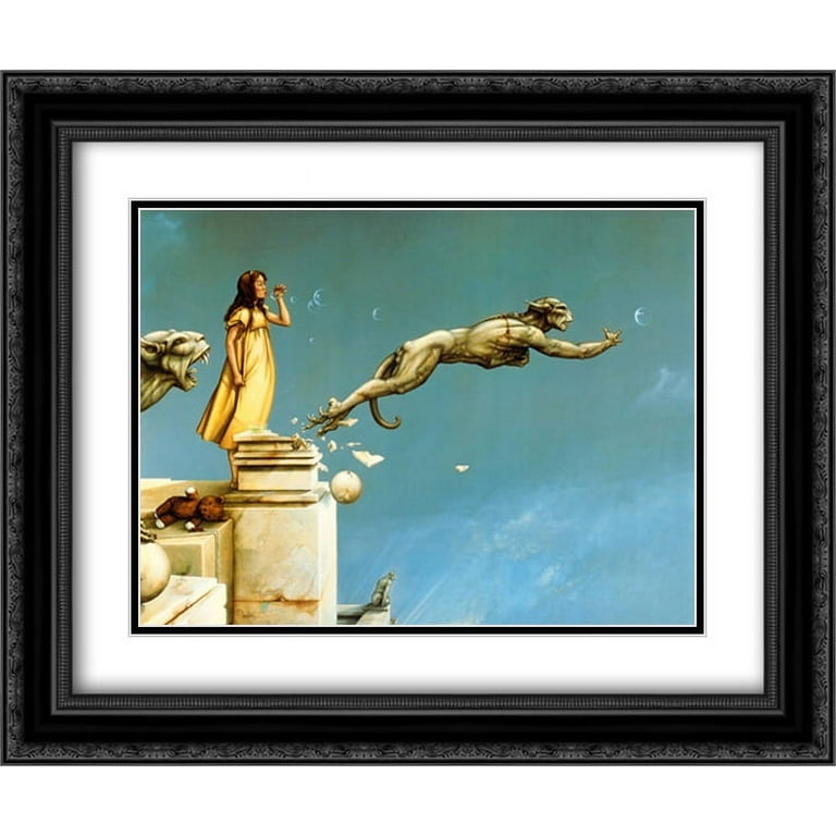 Michael Parkes 'Gargoyles' 24x20 Black Ornate Wood Framed Art