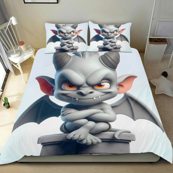 Gargoyles Themed Bed Sheet Set Three Piece Set 53x79 Inches Comfortable And Skin Friendly Unique Design Creating A Star Studded Night