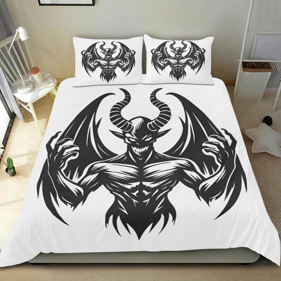 Gargoyles Themed Bed Sheet Set Three Piece Set 53x79 Inches Comfortable And Skin Friendly Unique Design Creating A Star Studded Night